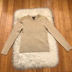 Banana Republic Extra Fine Italian Merino Genuine Leather Tan Knit Sweater L